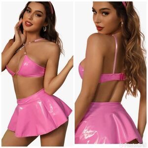 Sexy Lingerie Set Halloween Costume Bra and Mini Skirt Wet Look